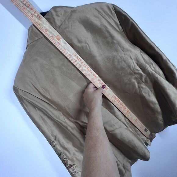 Nolan Miller Silk Jacket Retro Size Large Tan Vintage Floral Embroidered Runway - Picture 8 of 9